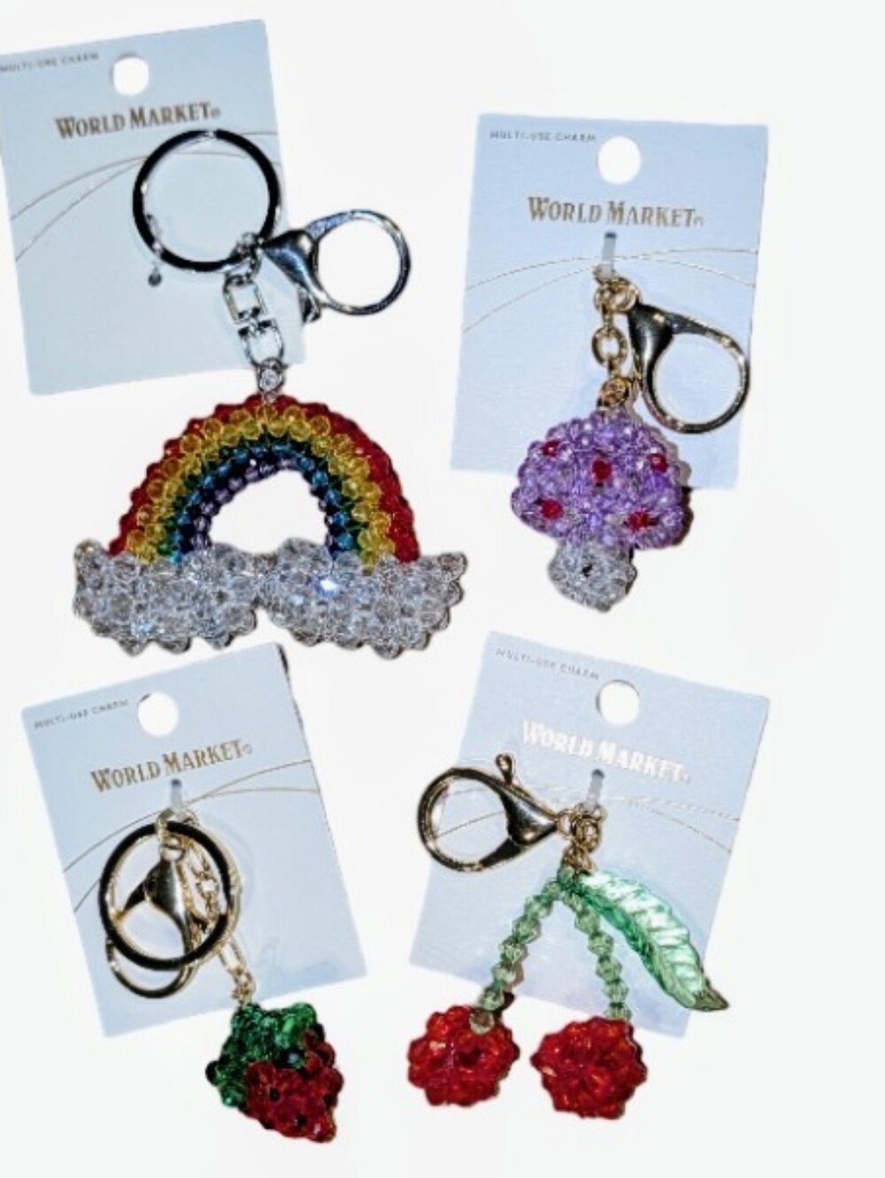 World Market 3D Bead Crochet Bag Charms/ Keychains 4pc Lot